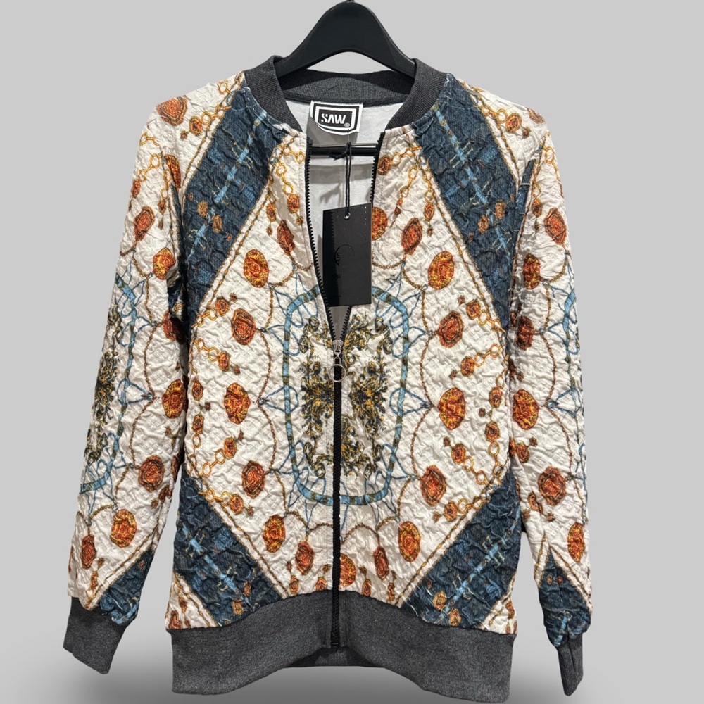 SAW Clothing Baroque Print Bomber Jacket